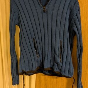 Women's Vintage Blue Ribbed Sweater